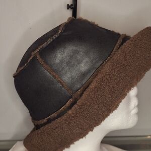 Anthropologie Black and Brown Shearling Hat